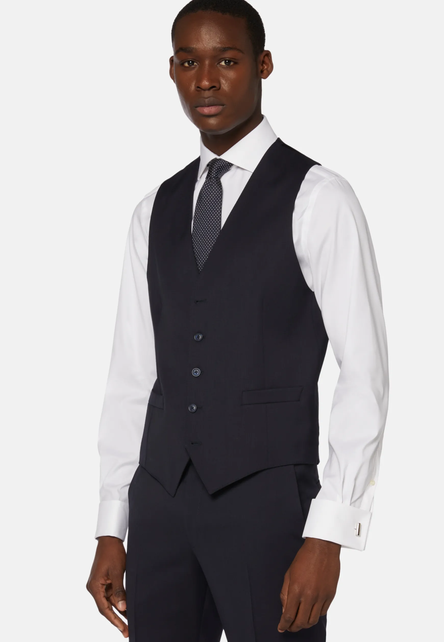Navy Stretch Wool Twill Waistcoat|Boggi Milano Online