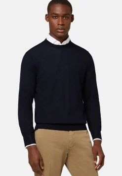 Navy Super Fine Cashmere Crew Neck Jumper|Boggi Milano Discount