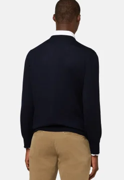 Navy Super Fine Cashmere Crew Neck Jumper|Boggi Milano Discount