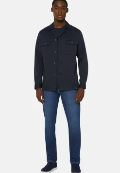 Navy Tencel And Cotton Camp Overshirt|Boggi Milano Cheap