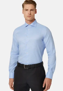 Regular Fit Sky Blue Cotton Dobby Shirt|Boggi Milano Store