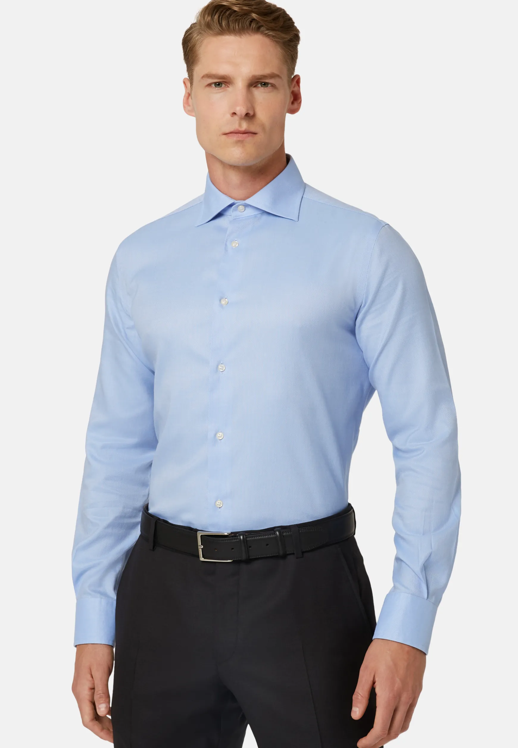 Regular Fit Sky Blue Cotton Dobby Shirt|Boggi Milano Store