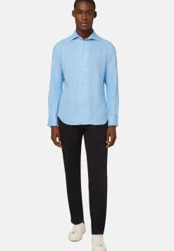 Regular Fit Sky Blue Linen Shirt|Boggi Milano New