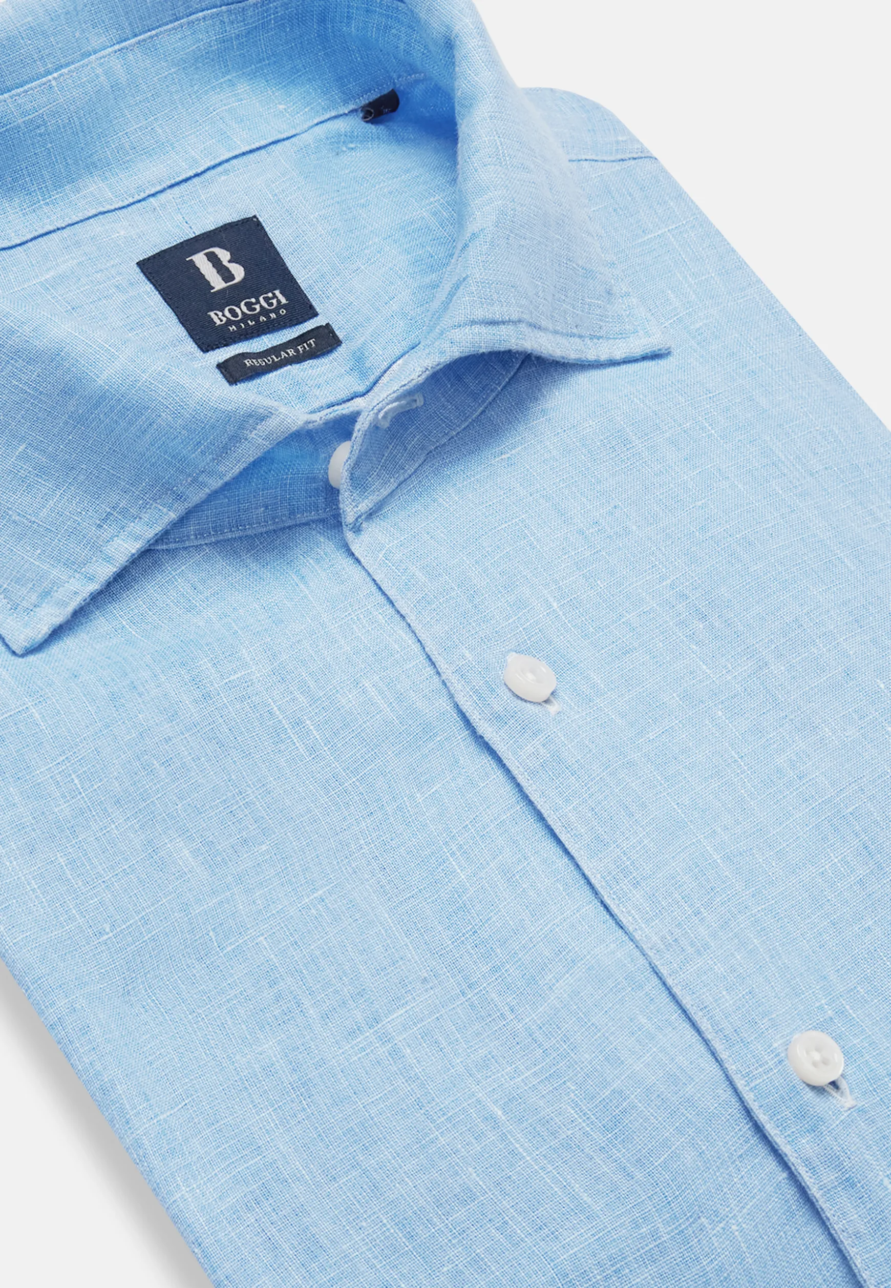 Regular Fit Sky Blue Linen Shirt|Boggi Milano New