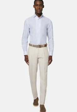 Regular Fit Sky Blue Striped Linen Shirt|Boggi Milano Sale
