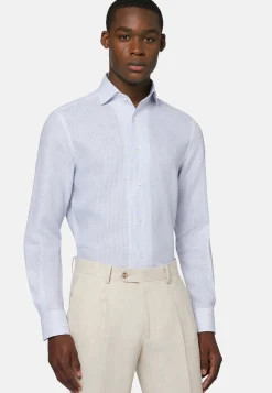 Regular Fit Sky Blue Striped Linen Shirt|Boggi Milano Sale