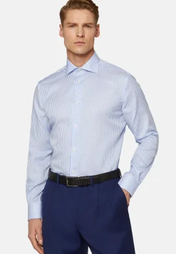 Regular Fit Sky Blue Striped Dobby Cotton Shirt|Boggi Milano Discount