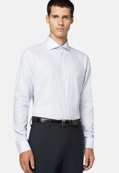 Sky Blue Checked Cotton Dobby Shirt Regular|Boggi Milano Hot