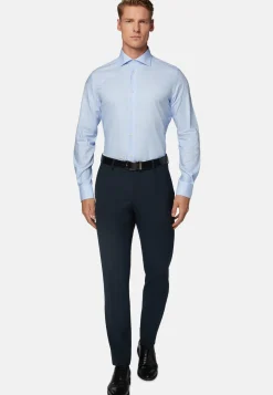 Sky Blue Checked Cotton Twill Shirt Regular|Boggi Milano New