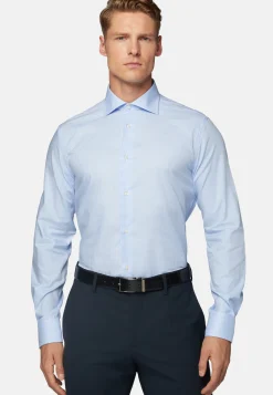 Sky Blue Checked Cotton Twill Shirt Regular|Boggi Milano New