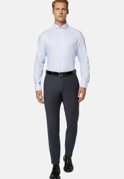 Sky Blue Cotton Dobby Shirt Slim Fit|Boggi Milano Store