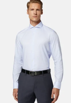 Sky Blue Cotton Dobby Shirt Slim Fit|Boggi Milano Store