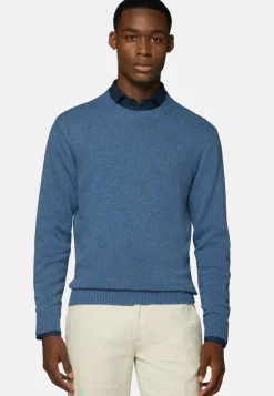 Sky Blue Crew Neck Jumper In a Cashmere Blend|Boggi Milano New