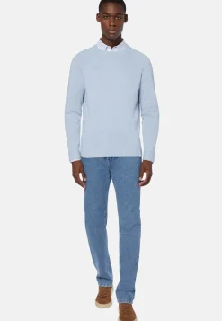 Sky Blue Crew Neck Jumper In a Cashmere Blend|Boggi Milano New