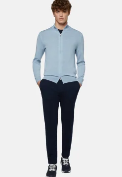 Sky Blue Full Zip Jumper In Merino Wool|Boggi Milano Best