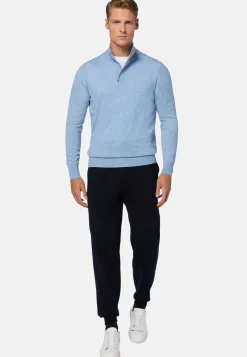 Sky Blue Half-Zip Jumper In Wool and Cashmere|Boggi Milano Sale