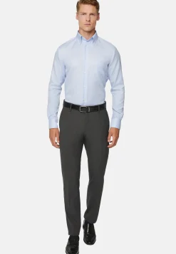 Sky Blue Houndstooth Cotton Shirt, Regular|Boggi Milano Clearance