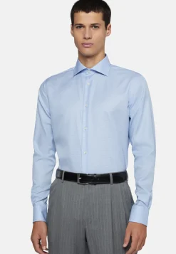 Sky Blue Houndstooth Cotton Shirt, Regular|Boggi Milano Fashion