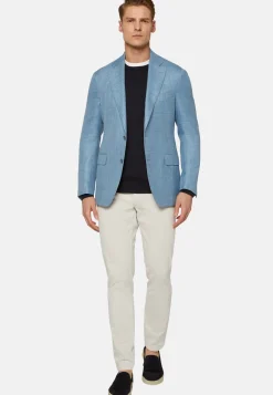 Sky Blue Jacket In Wool, Silk And Linen|Boggi Milano Clearance