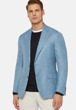 Sky Blue Jacket In Wool, Silk And Linen|Boggi Milano Clearance