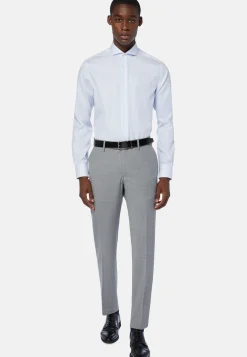 Sky Blue Striped Cotton Shirt Slim Fit|Boggi Milano Hot