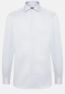 Sky Blue Striped Cotton Twill Shirt Slim Fit|Boggi Milano Outlet